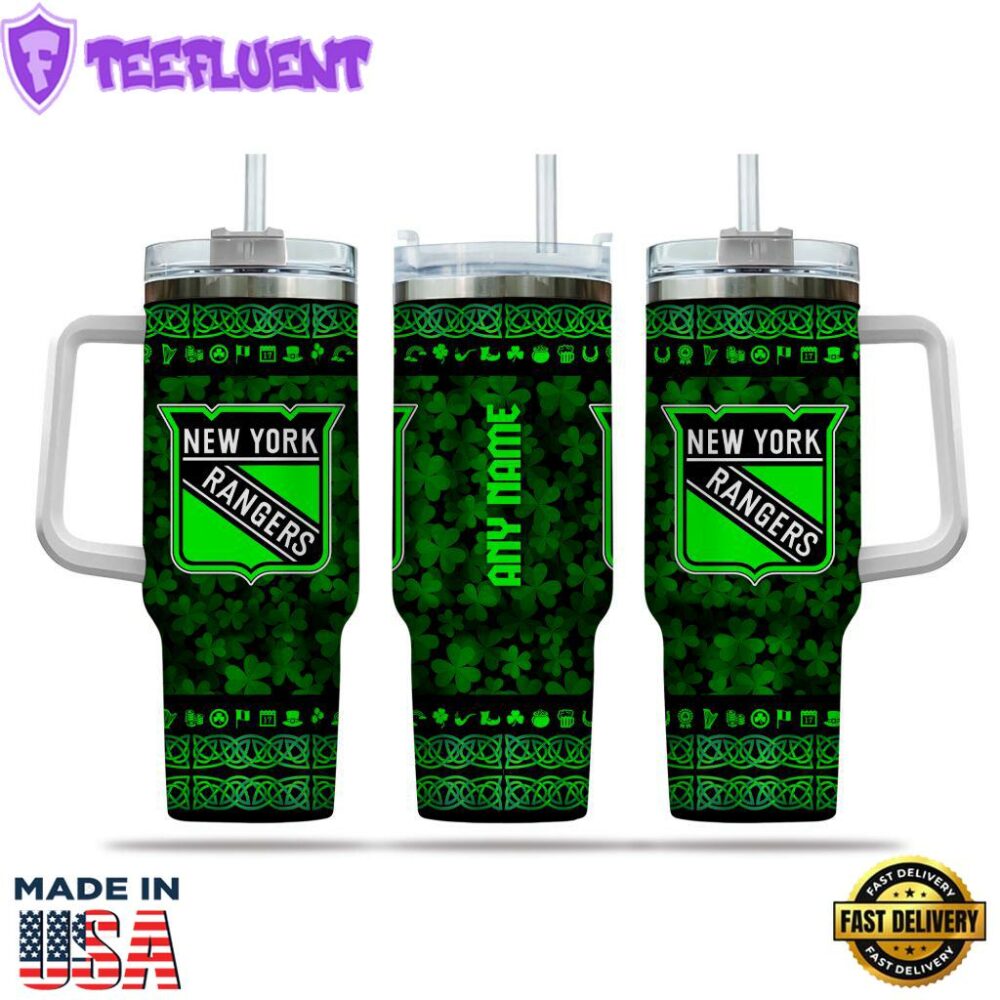 NHL New York Rangers Happy St. Patrick's Day Custom Stanley Quencher 40oz Stainless Steel Tumbler With Handle