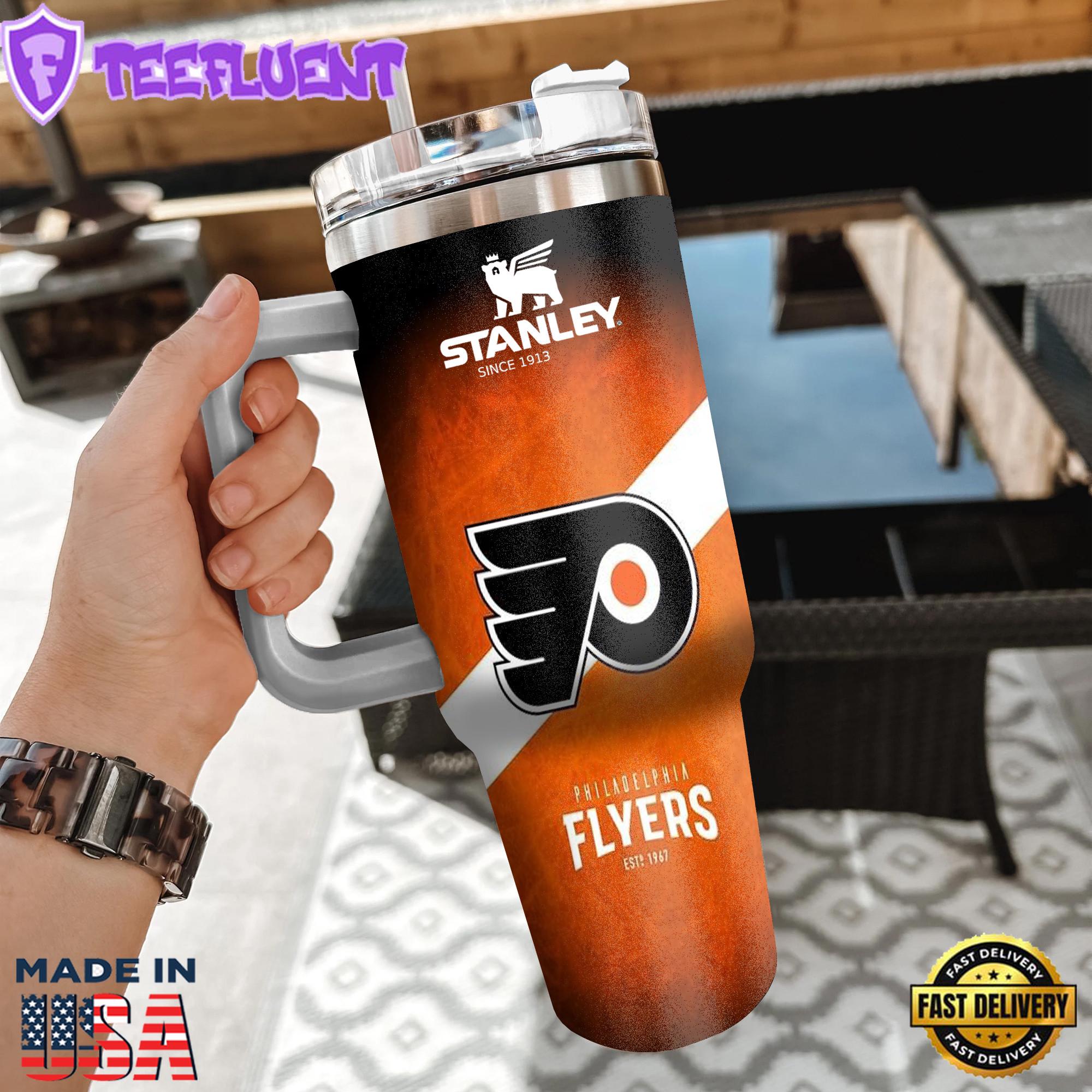 NHL Philadelphia Flyers Custom Stanley Quencher 40oz Stainless Steel Tumbler With Handle NHL Philadelphia Flyers Custom Stanley Quencher 40oz Stainless Steel Tumbler With Handle