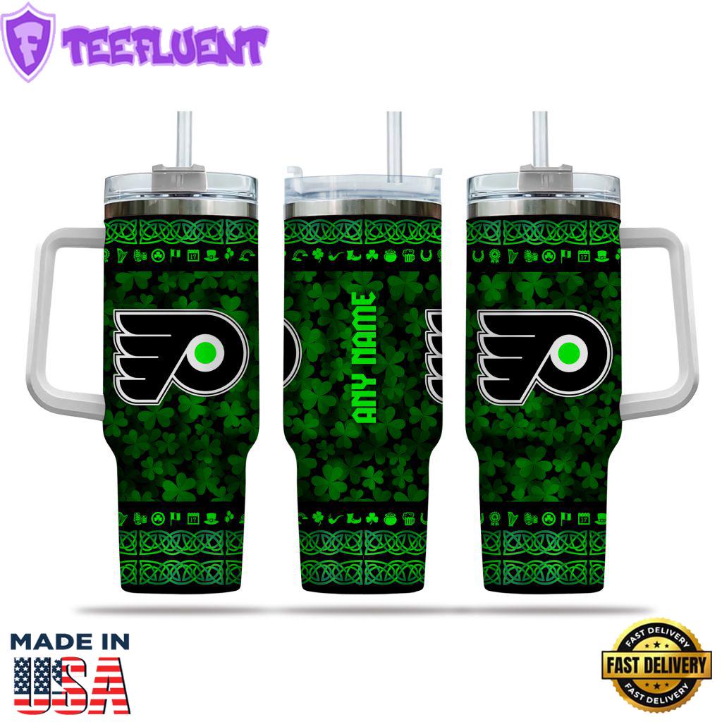 NHL Philadelphia Flyers Happy St. Patrick's Day Custom Stanley Quencher 40oz Stainless Steel Tumbler With Handle NHL Philadelphia Flyers Happy St. Patrick's Day Custom Stanley Quencher 40oz Stainless Steel Tumbler With Handle