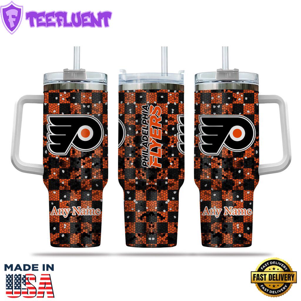 NHL Philadelphia Flyers Stained Glass Effect Custom Stanley Quencher 40oz Stainless Steel Tumbler With Handle NHL Philadelphia Flyers Stained Glass Effect Custom Stanley Quencher 40oz Stainless Steel Tumbler With Handle