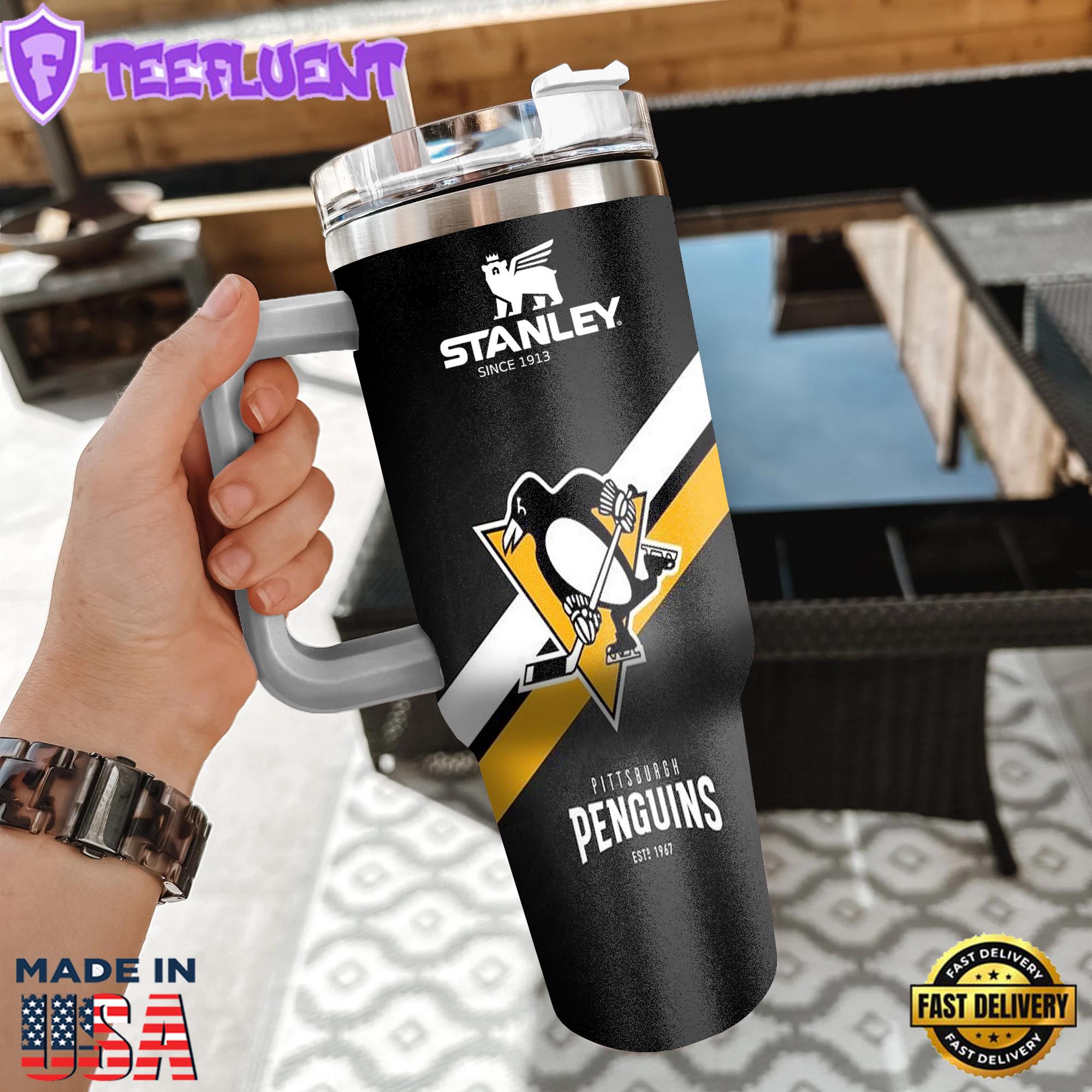 NHL Pittsburgh Penguins Custom Stanley Quencher 40oz Stainless Steel Tumbler With Handle NHL Pittsburgh Penguins Custom Stanley Quencher 40oz Stainless Steel Tumbler With Handle