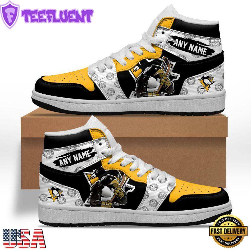 NHL Pittsburgh Penguins Team Mascot Design Air Jordan 1 Hightop Shoes