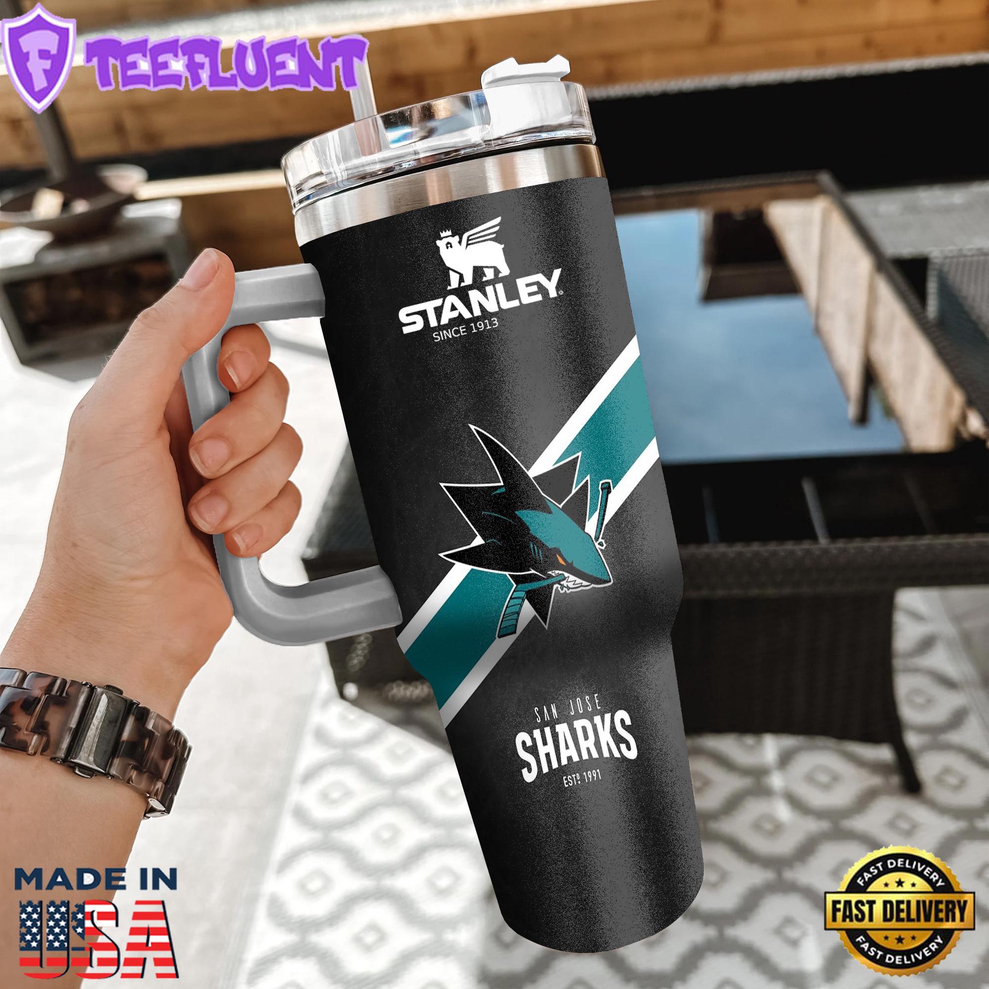 NHL San Jose Sharks Custom Stanley Quencher 40oz Stainless Steel Tumbler With Handle NHL San Jose Sharks Custom Stanley Quencher 40oz Stainless Steel Tumbler With Handle