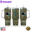 NHL San Jose Sharks Stained Glass Effect Custom Stanley Quencher 40oz Stainless Steel Tumbler With Handle