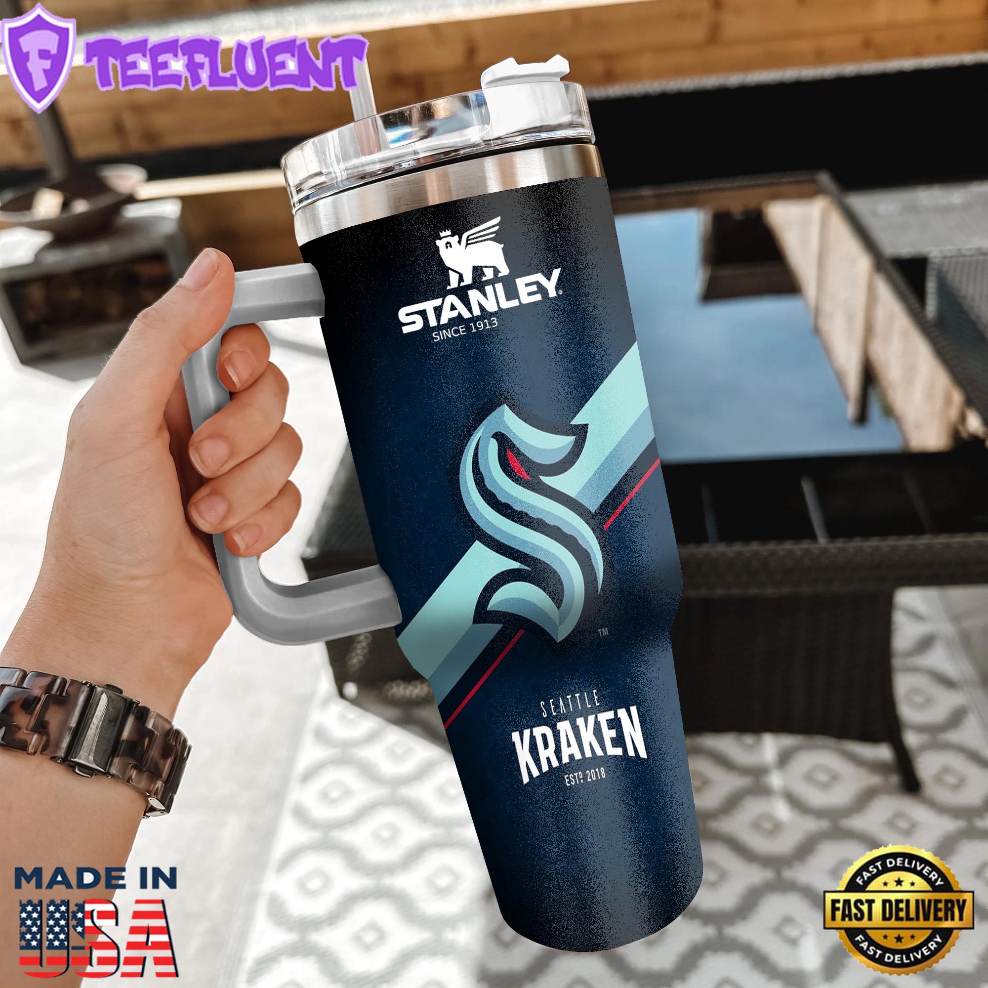 NHL Seattle Kraken Custom Stanley Quencher 40oz Stainless Steel Tumbler With Handle NHL Seattle Kraken Custom Stanley Quencher 40oz Stainless Steel Tumbler With Handle