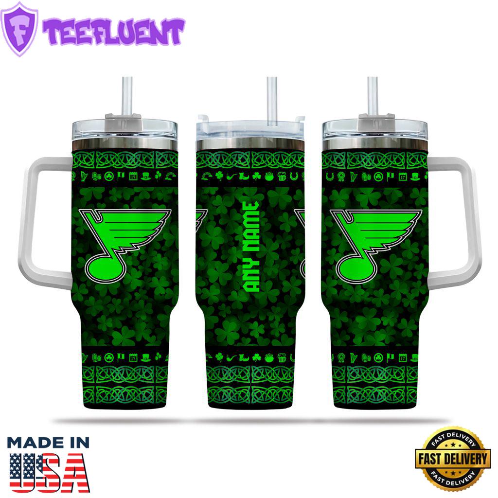 NHL St. Louis Blues Happy St. Patrick's Day Custom Stanley Quencher 40oz Stainless Steel Tumbler With Handle NHL St. Louis Blues Happy St. Patrick's Day Custom Stanley Quencher 40oz Stainless Steel Tumbler With Handle