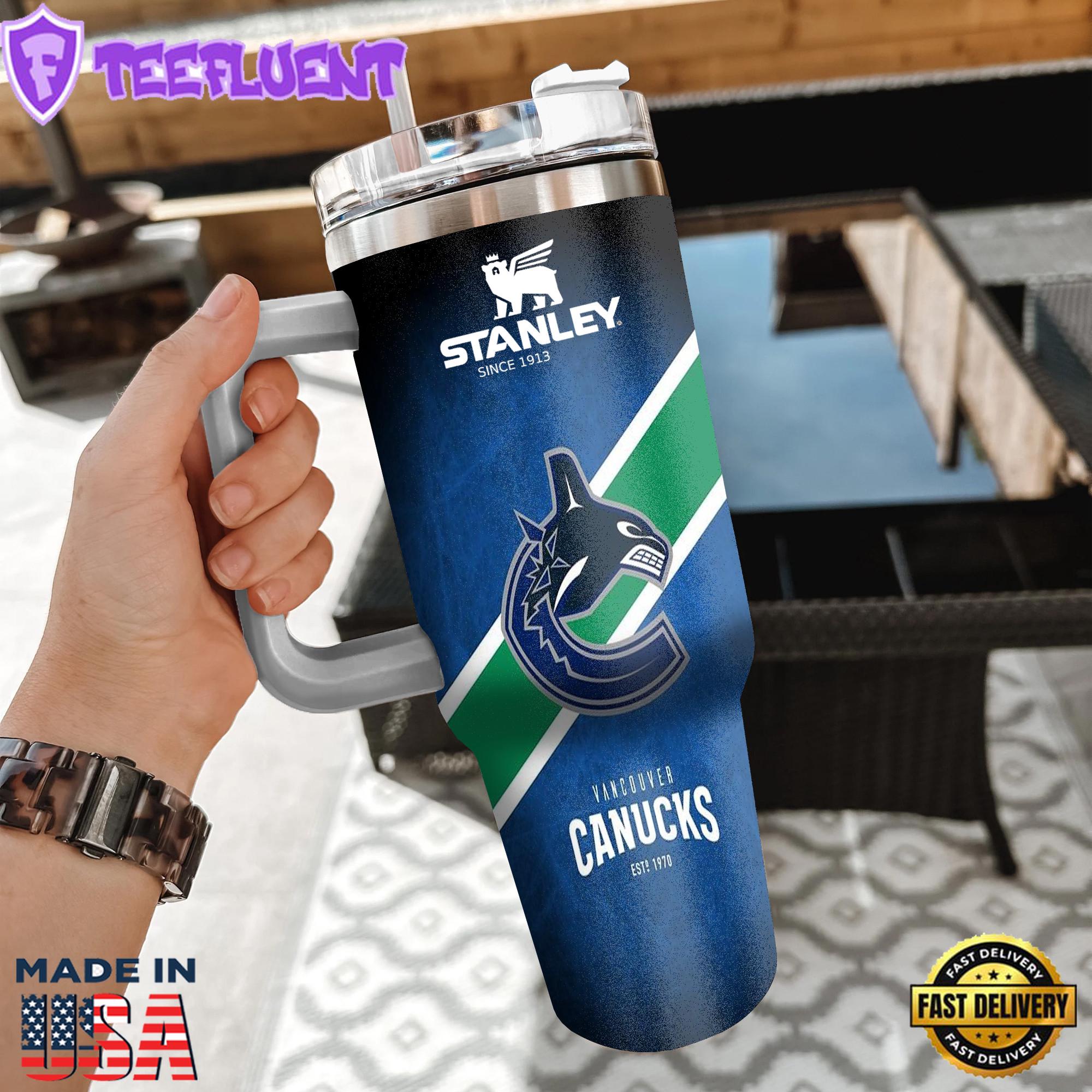 NHL Vancouver Canucks Custom Stanley Quencher 40oz Stainless Steel Tumbler With Handle NHL Vancouver Canucks Custom Stanley Quencher 40oz Stainless Steel Tumbler With Handle
