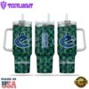 NHL Vancouver Canucks Stained Glass Effect Custom Stanley Quencher 40oz Stainless Steel Tumbler With Handle