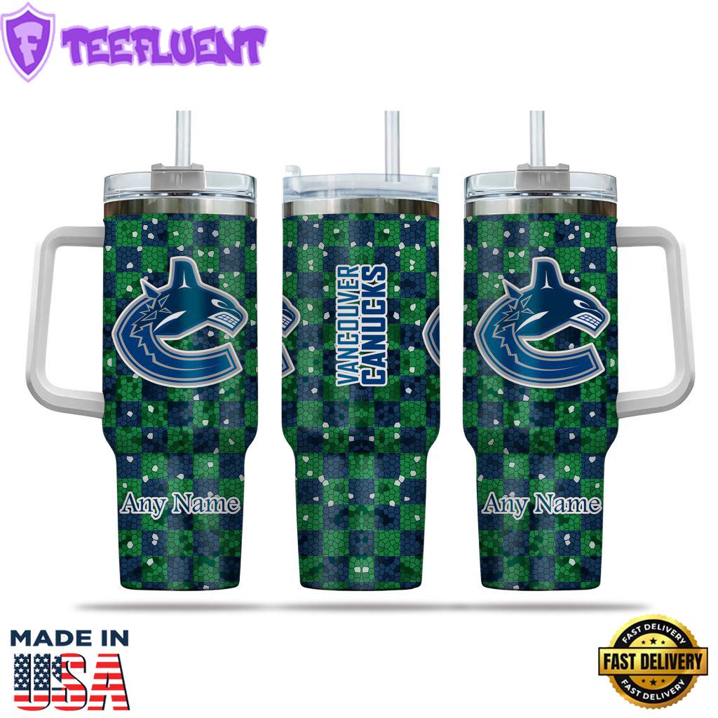 NHL Vancouver Canucks Stained Glass Effect Custom Stanley Quencher 40oz Stainless Steel Tumbler With Handle NHL Vancouver Canucks Stained Glass Effect Custom Stanley Quencher 40oz Stainless Steel Tumbler With Handle