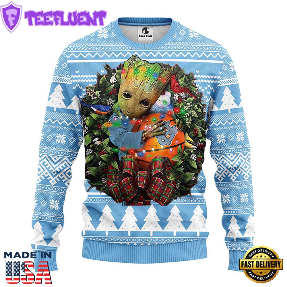 North Carolina Tar Heels Groot Hug Christmas Ugly Sweater Sport For Fan