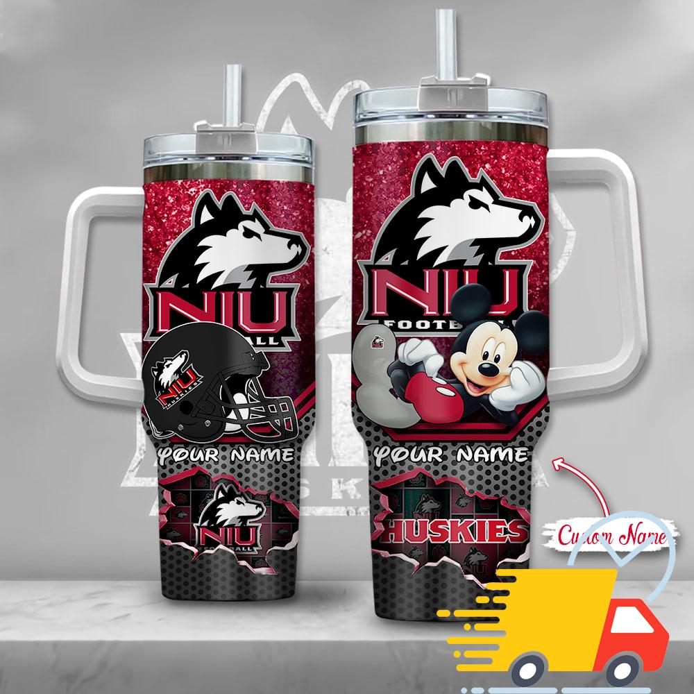 Northern Illinois Huskies NCAA Mickey Mouse Custom Stanley Quencher 40oz Stainless Steel Tumbler With Handle