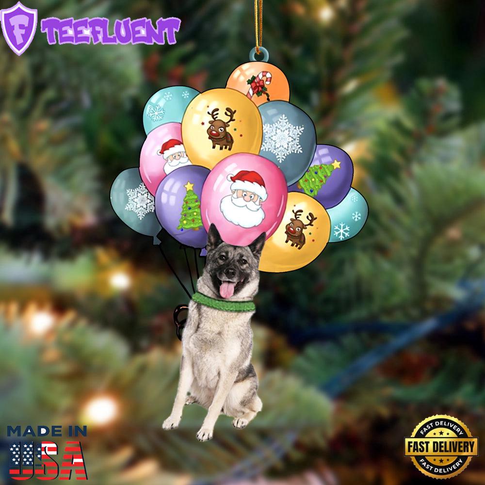 Norwegian Elkhound With Balloons Christmas Ornament, Gift For Christmas