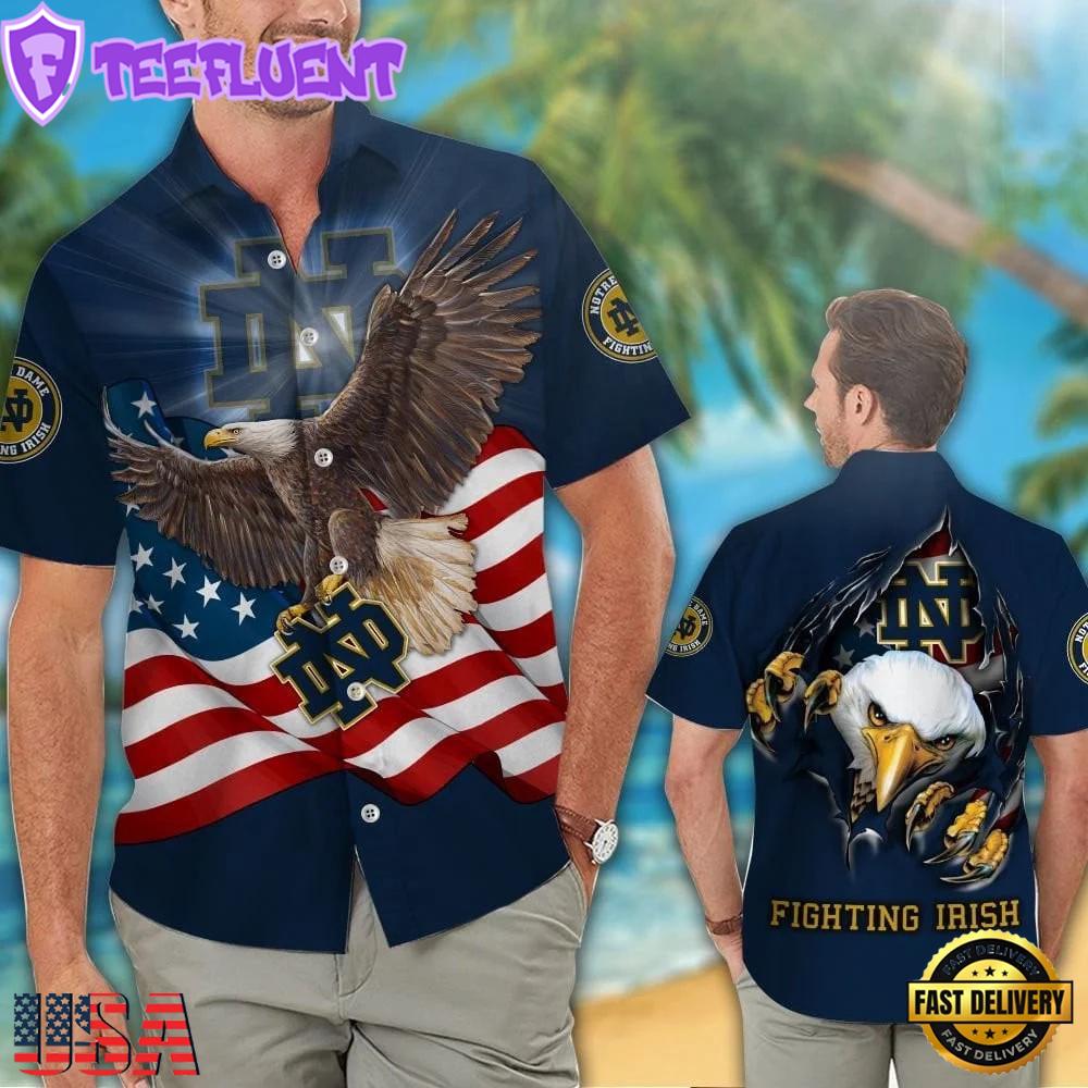 Notre Dame Fighting Irish Eagle US Flag Hawaiian Shirt