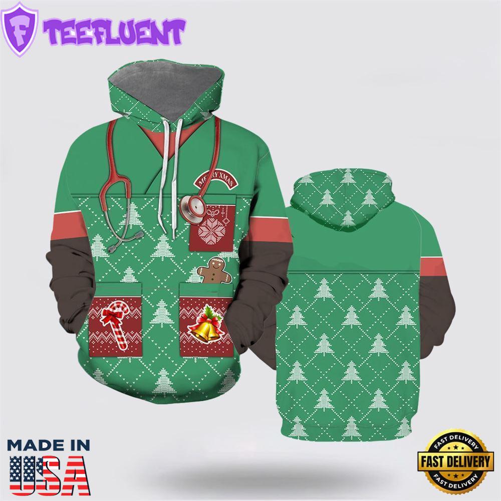 Nurse Merry Christmas All Over Print 3D Hoodie