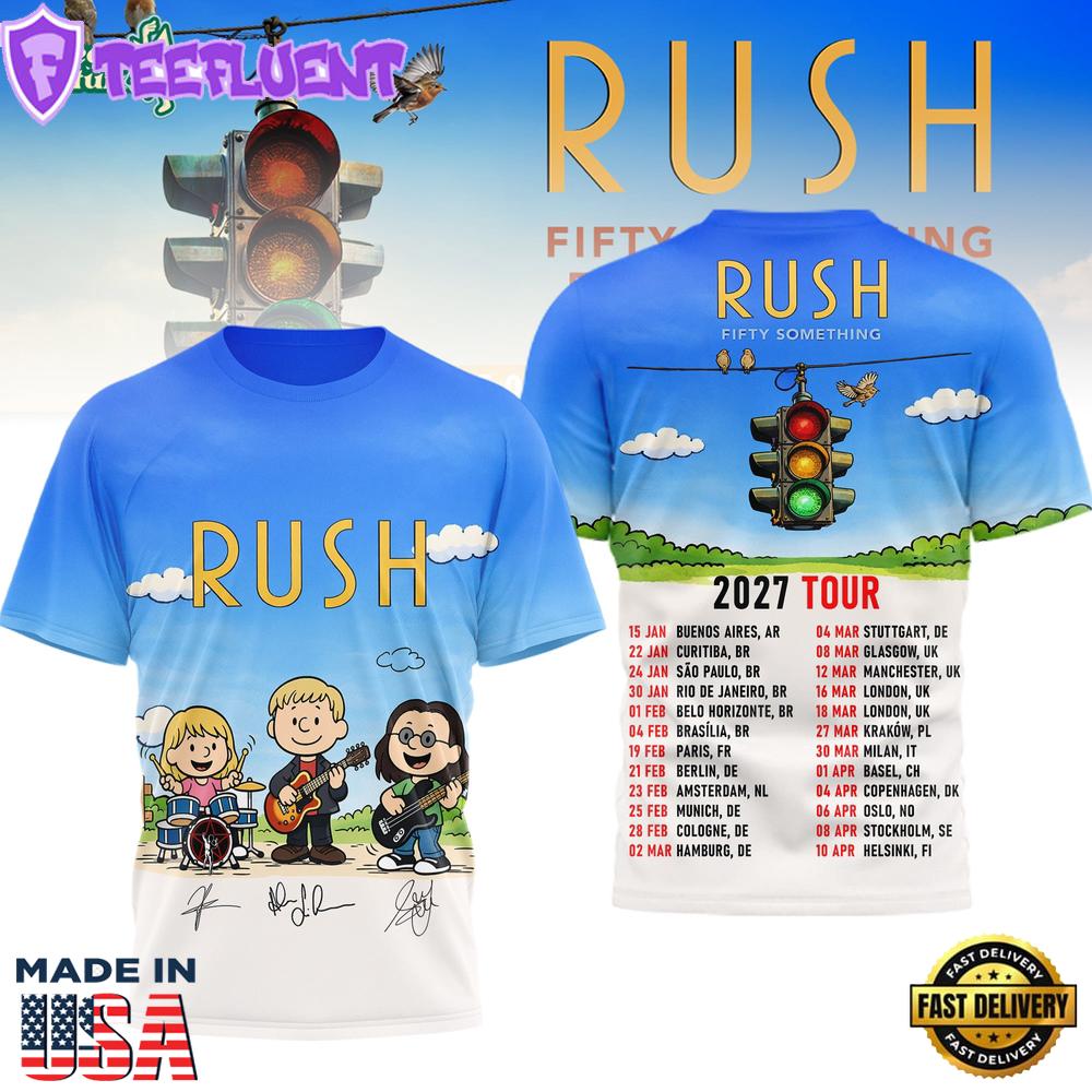 Official Rush Fifty Something Tour 2027 Shirt – Peanuts Cartoon Band Mashup – Rock Music Fan Gift