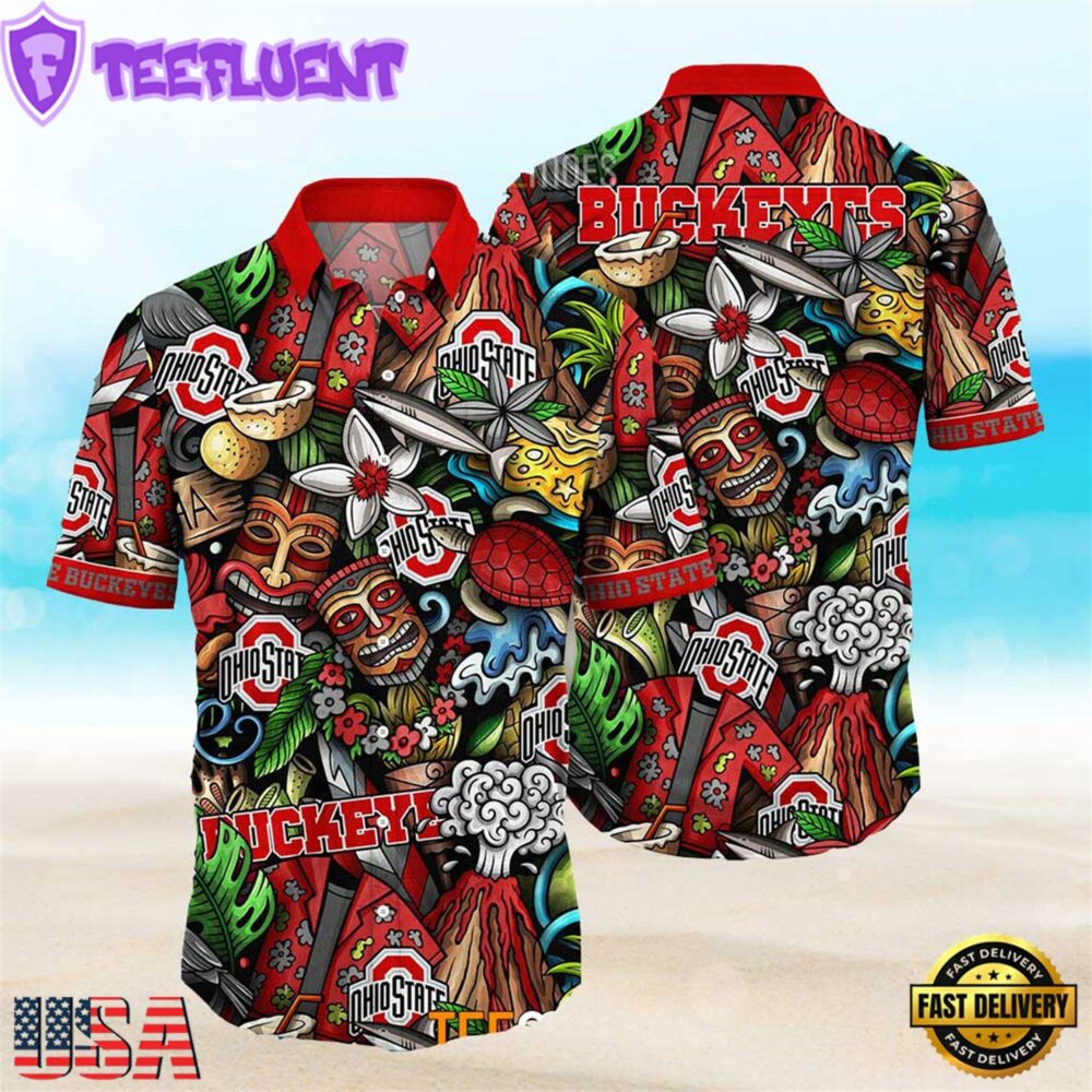 Ohio State Buckeyes Ncaa Mens Floral Special Design Hawaiian Shirt