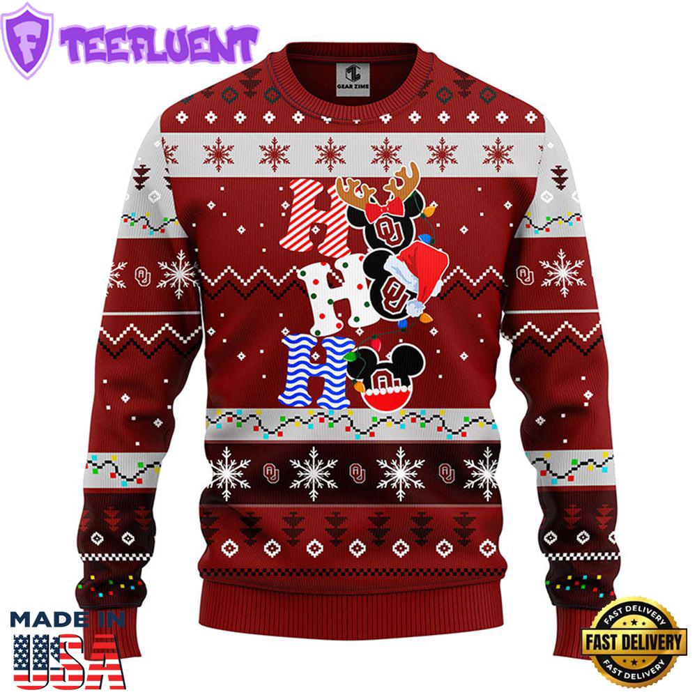 Oklahoma Sooners Hohoho Mickey Christmas Ugly Sweater
