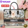 Old English Sheep Dog Bior Leather Handbag With Flowers And Butterfly