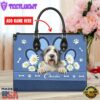 Old English Sheepdog Lover Leather Bag With Daisy Flowers