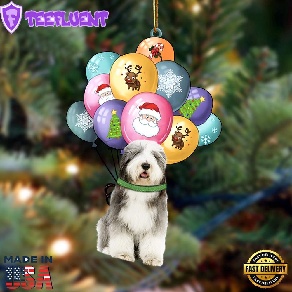 Old English Sheepdog With Balloons Christmas Ornament, Gift For Christmas