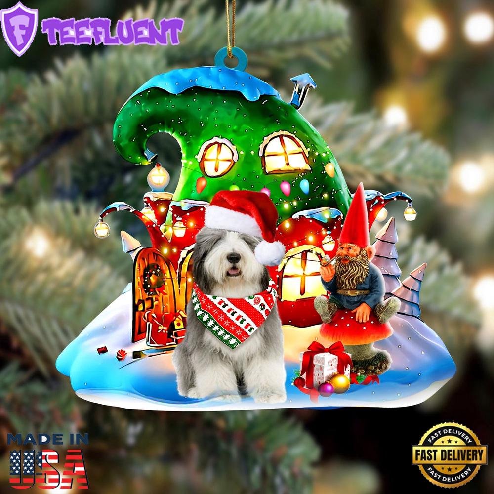 Old English Sheepdog With Rudolph's House Christmas Ornament, Gift For Christmas