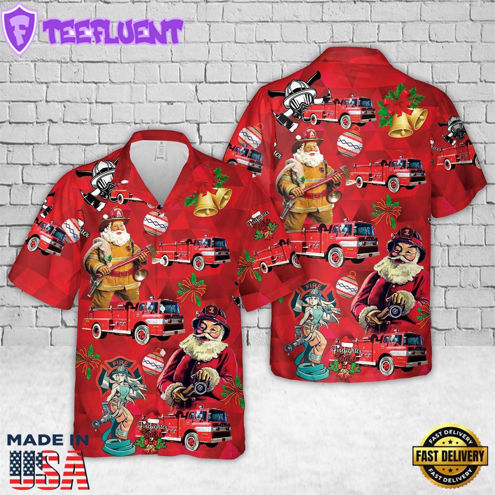 Old Ford Fire Truck Christmas Hawaiian Shirt