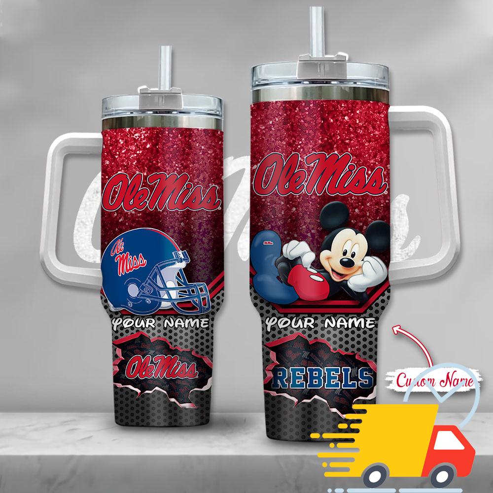 Ole Miss Rebels NCAA Mickey Mouse Custom Stanley Quencher 40oz Stainless Steel Tumbler With Handle