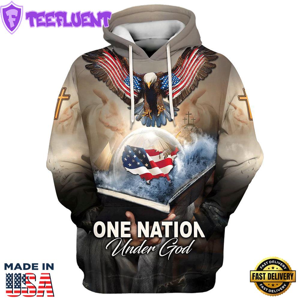 One Nation Under God American Flag Eagle God Hand Hoodie For