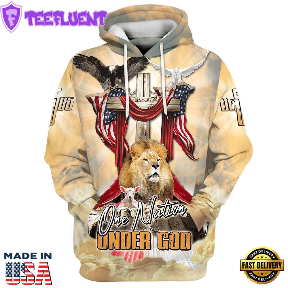 One Nation Under God American Flag Eagle, Lion And Lamb Hoodie For