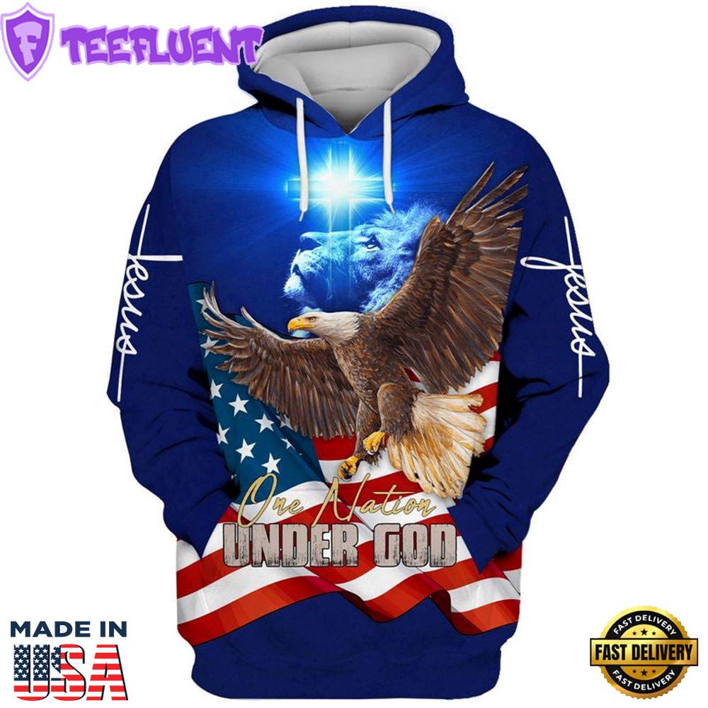 One Nation Under God, Christ Cross Eagle Lion Hoodie For