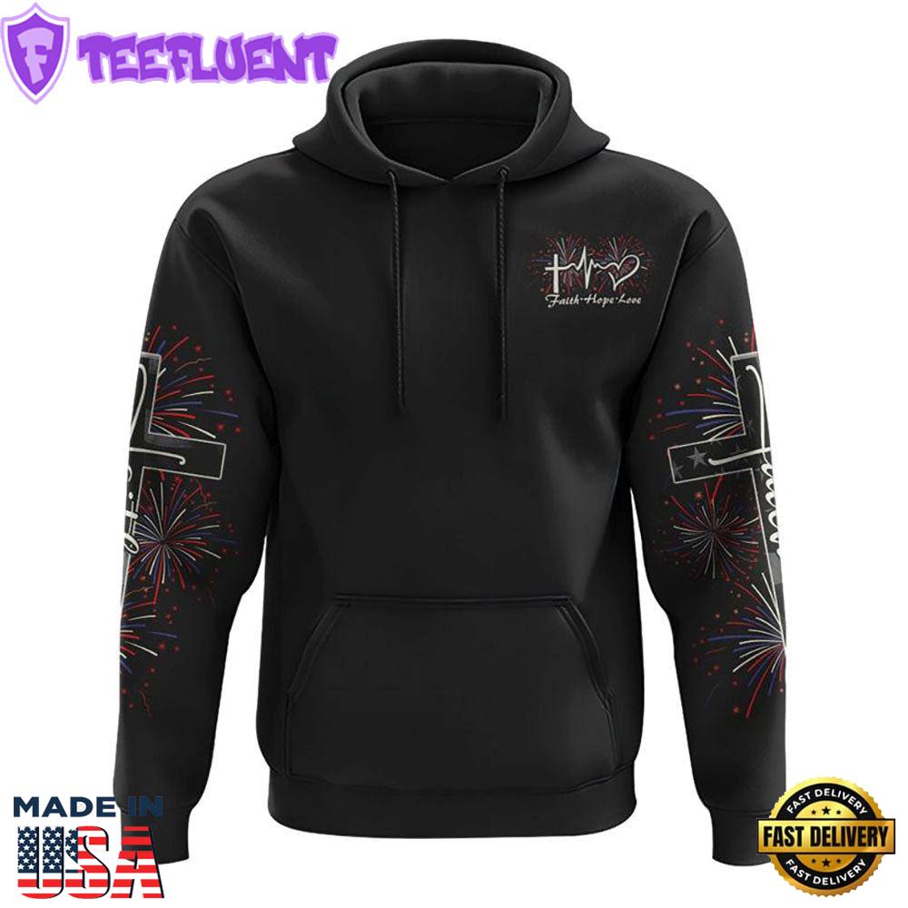One Nation Under God Cross Wings Independence Day 3D Hoodie
