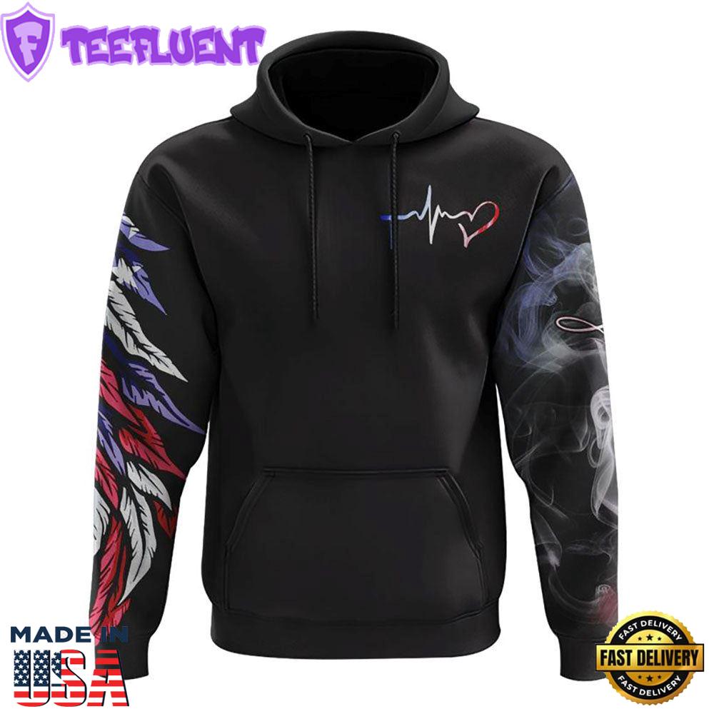 One Nation Under God Half Wings Heart Smoke 3D Hoodie