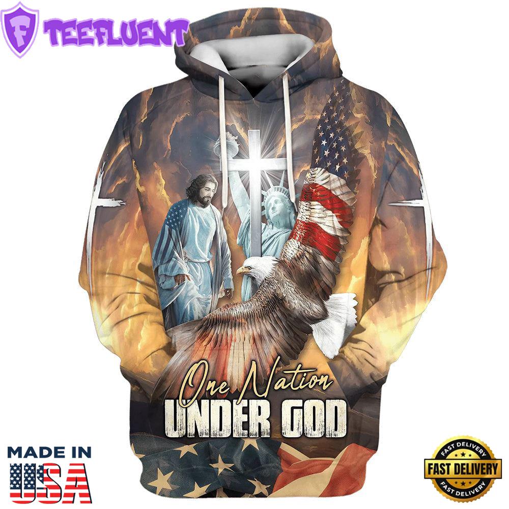 One Nation Under God Hoodie Jesus Eagle American Flag Christian Cross Hoodies Jesus Hoodie