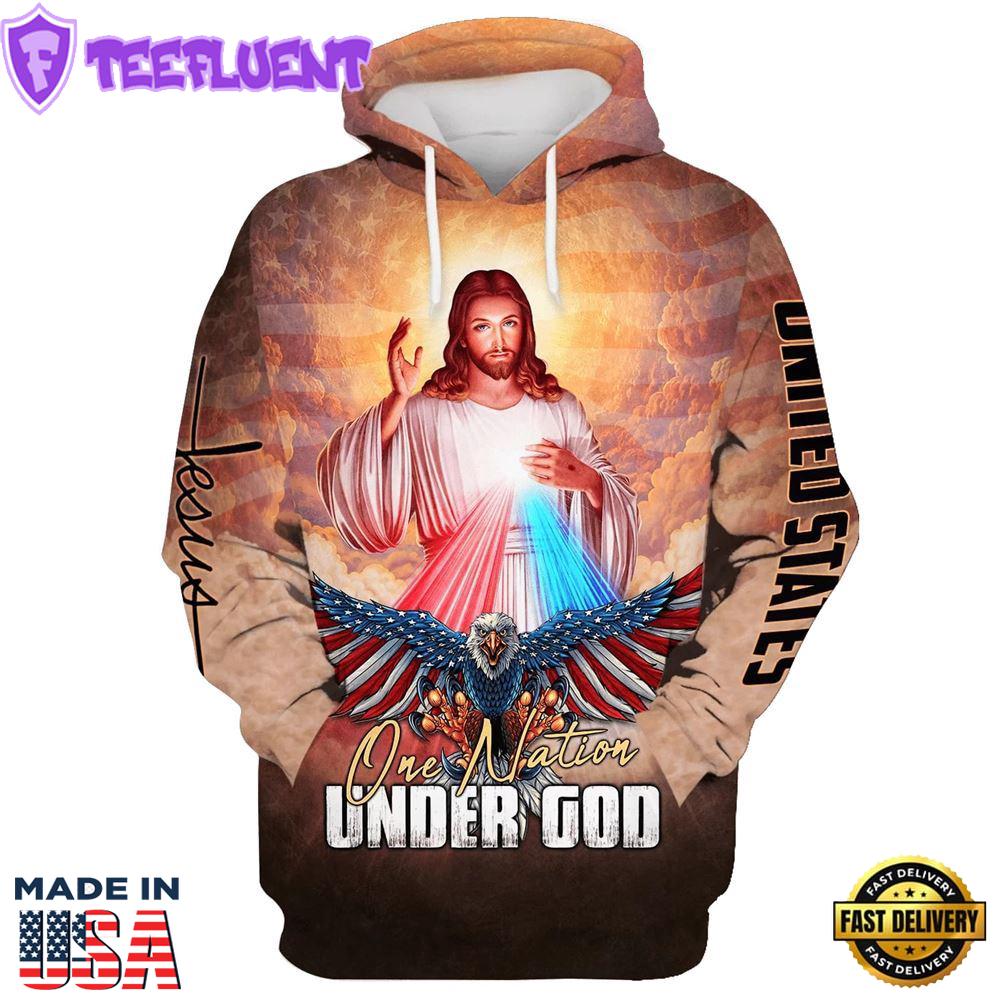 One Nation Under God, Jesus Christ And Bald Eagle Hoodie For