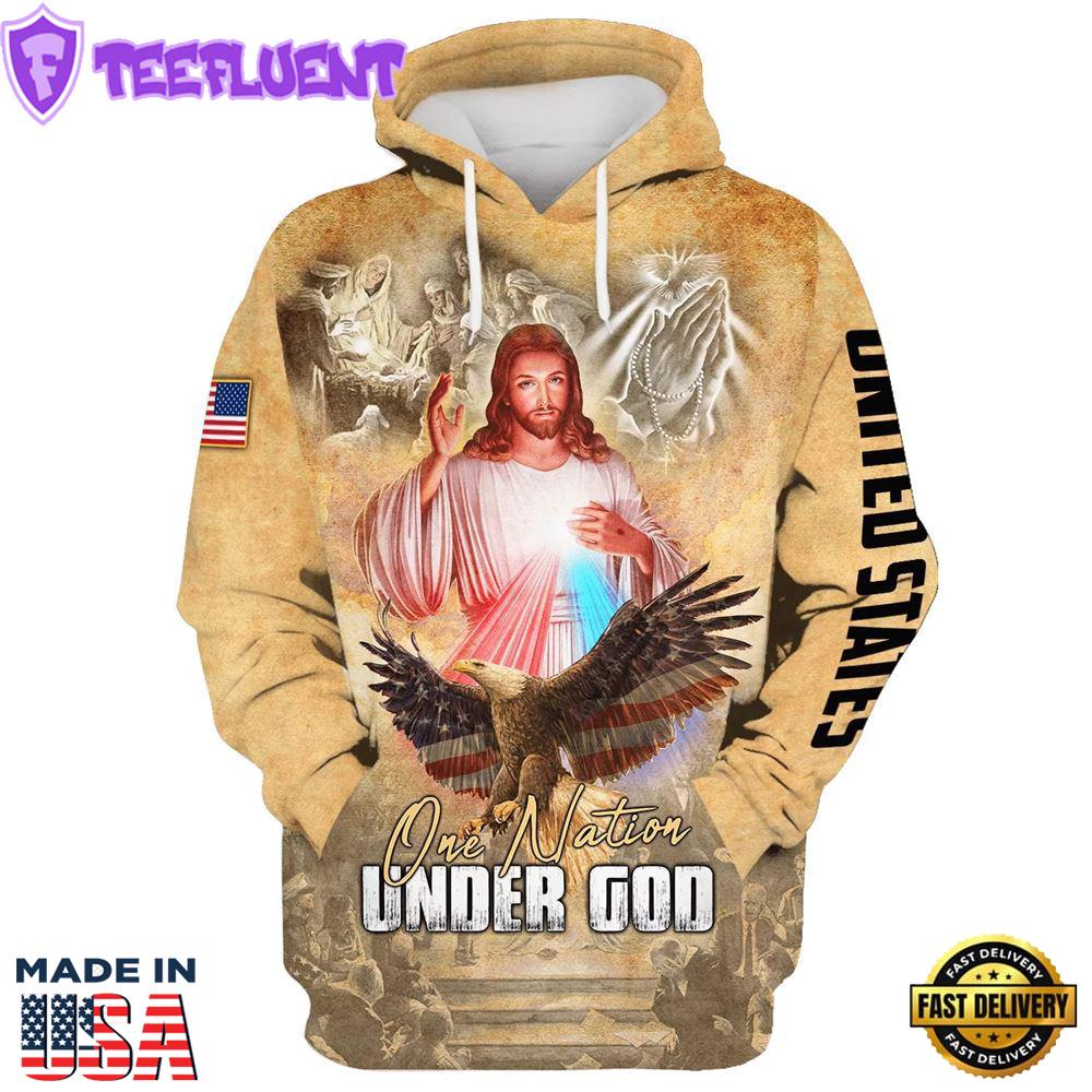 One Nation Under God, Jesus Christ And Eagle Hoodie For
