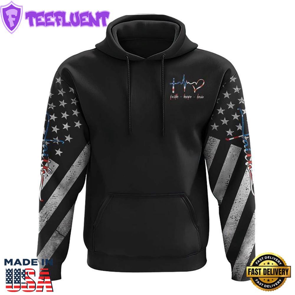 One Nation Under God Watercolor Eagle Cross 3D Hoodie