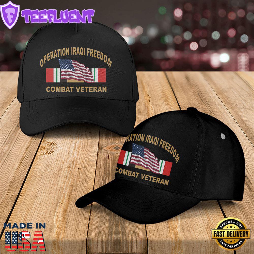 Operation Iraqi Freedom Combat Veteran With American Flag Baseball Cap