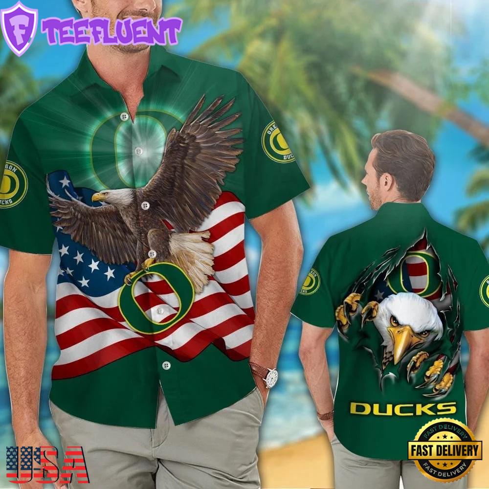 Oregon Ducks Eagle US Flag Hawaiian Shirt