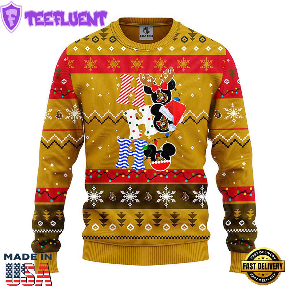 Ottawa Senators Hohoho Mickey Christmas Ugly Sweater