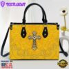 Outstanding Yellow Cross Christian Leather Handbag Christ Gifts Leather Bags