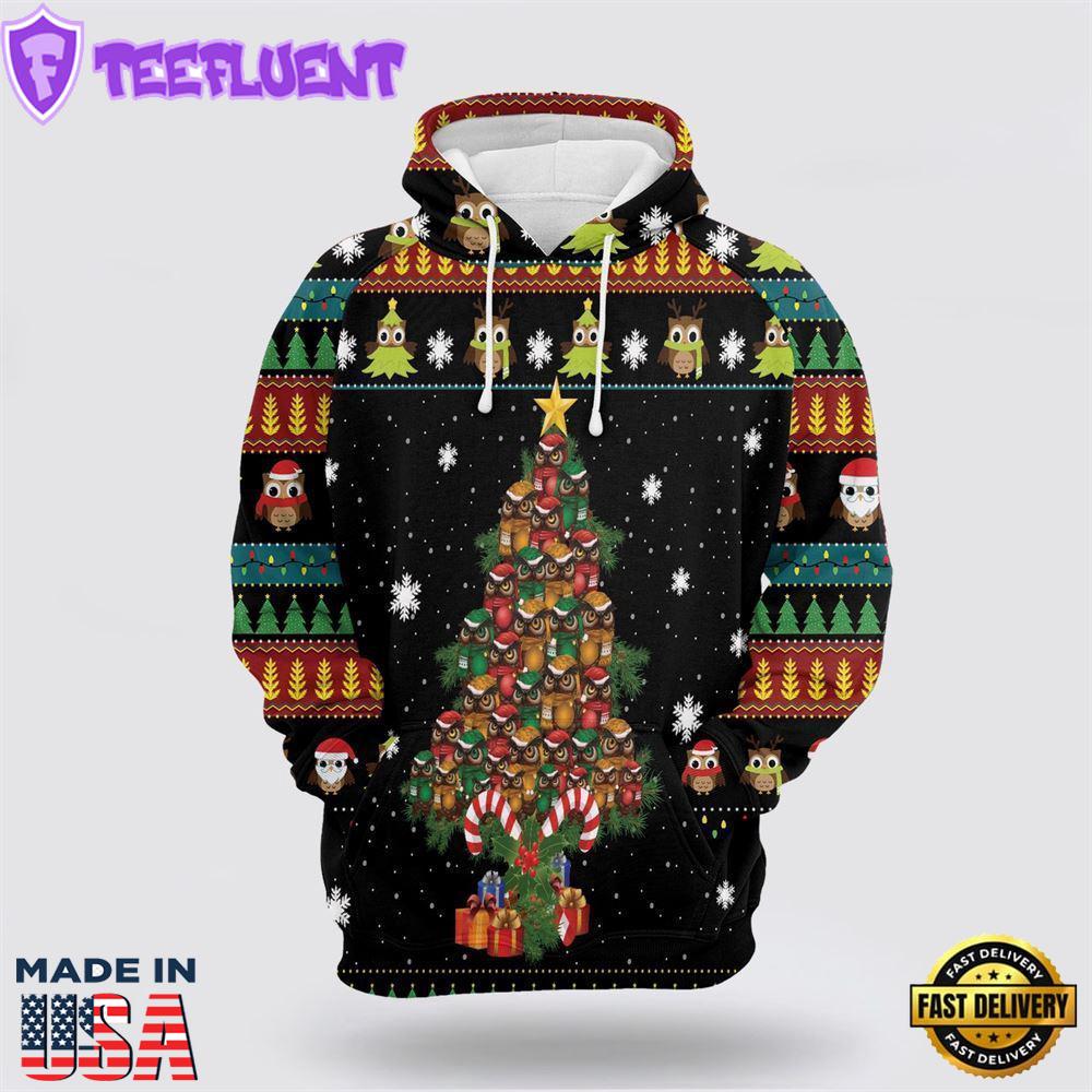Owl Christmas Tree All Over Print 3D Hoodie