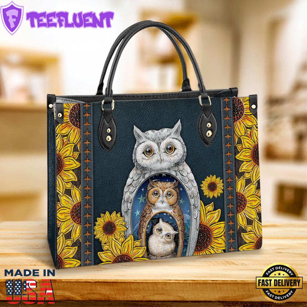 Owl Sunflower Leather Bag Gift For Owl Lovers Christ Gifts Leather Bags