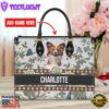 Papillon Dog Bior Leather Handbag With Flowers And Butterfly