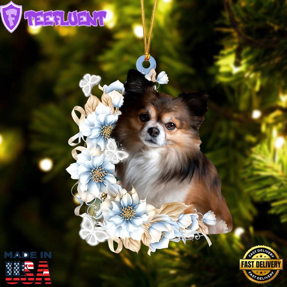 Papillon Flowers Moon Ornament, Gift For Christmas