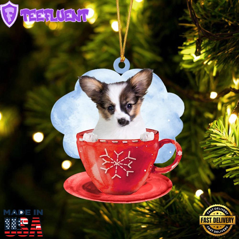 Papillon On The Cup Christmas Ornament, Gift For Christmas