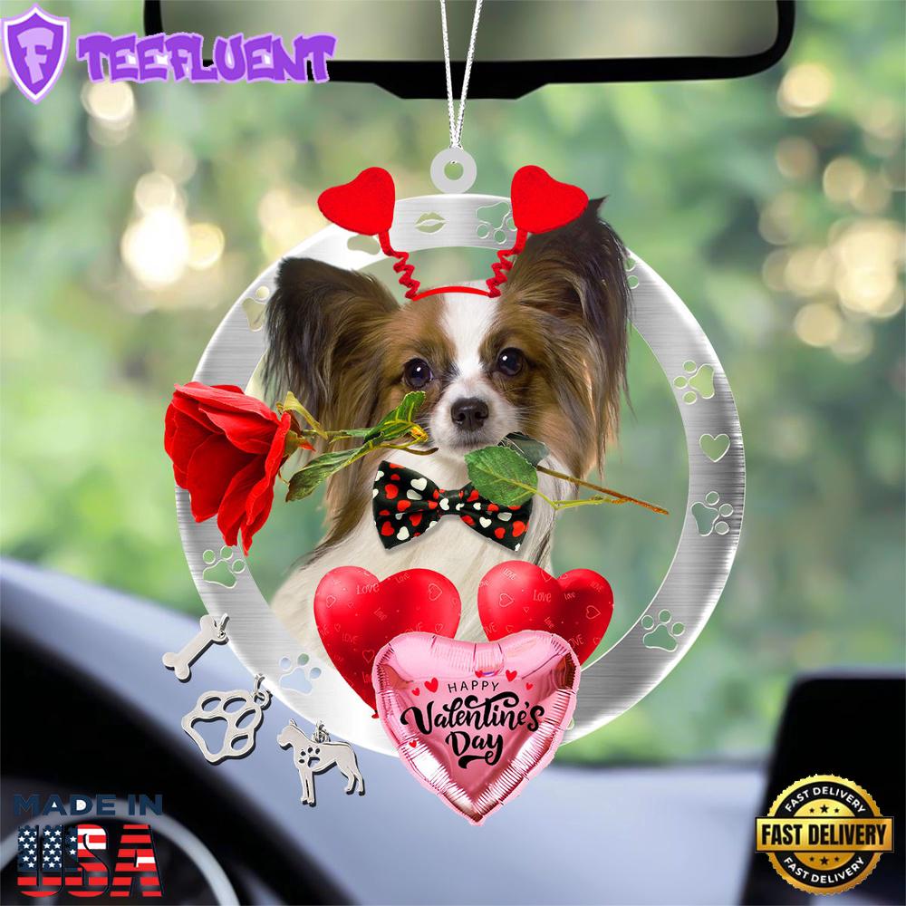 Papillon With Rose & Heart Balloon Ornament, Gift For Christmas
