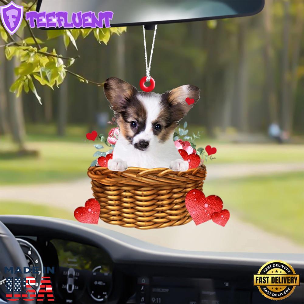 Papillon With Rose & Heart Ornament, Gift For Christmas