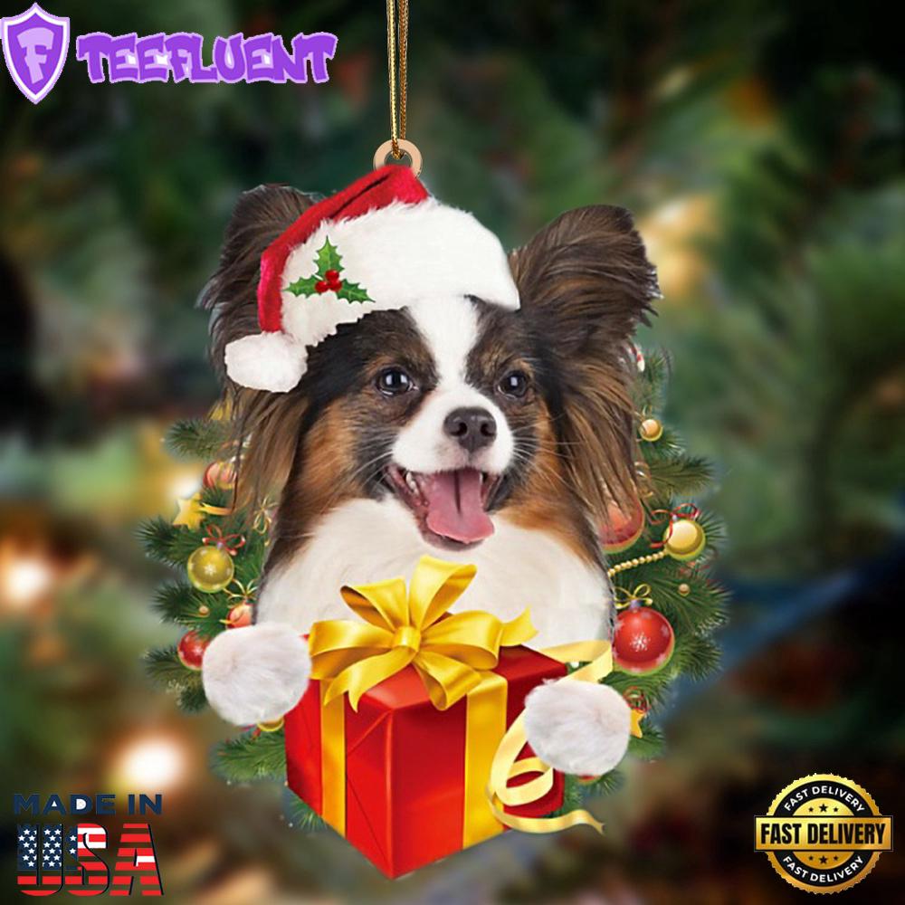 Papillon-Dogs Give Gifts Hanging Ornament, Gift For Christmas
