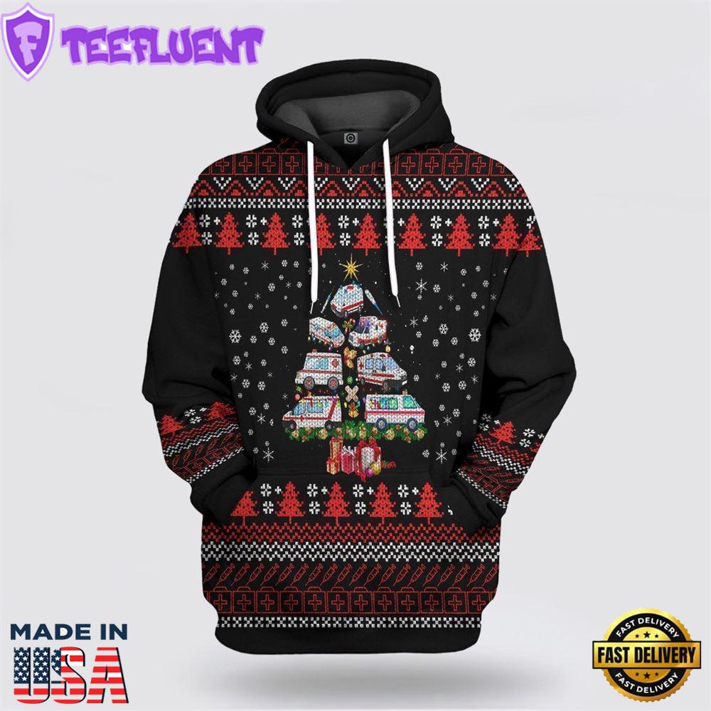 Paramedic Ambulance Christmas Tree All Over Print 3D Hoodie