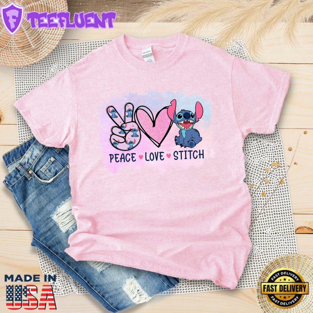 Peace Love Stitch Shirt Disney Cute Kids Birthday Gift
